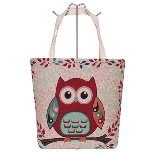 Handbags - Boho Owl Print Canvas Tote Bag